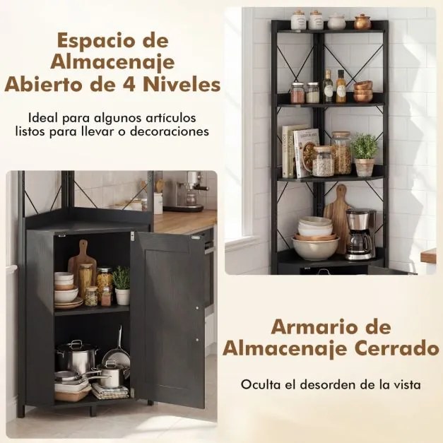 Estante de canto com 38 x 38 x 180 cm com grades de proteção Preta