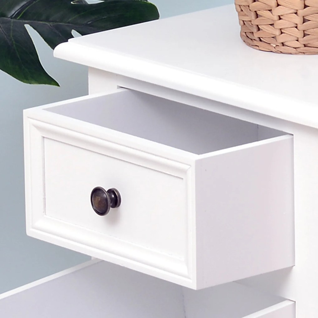 Mesa de cabeceira com 2 gavetas Amplo armazenamento Quarto Branco 34.7x30x9cm
