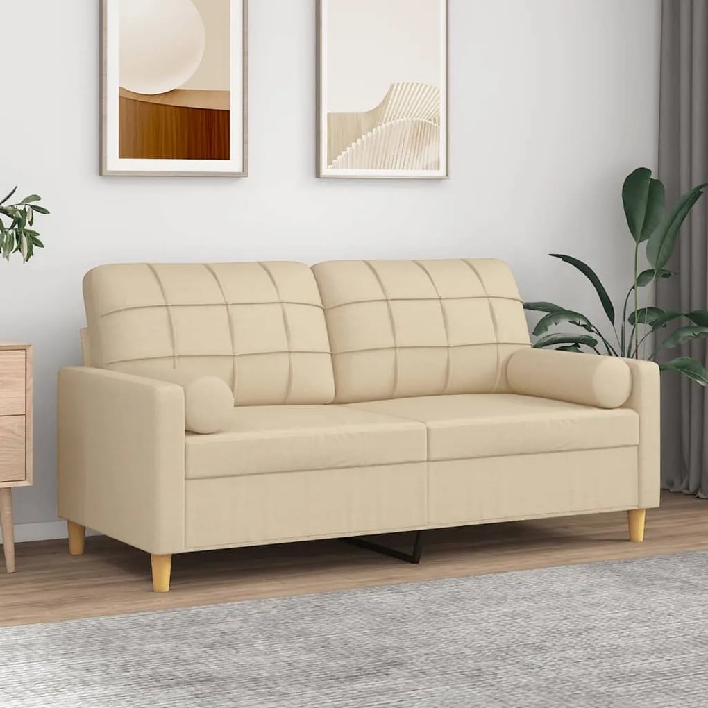 vidaXL Sofá 2 lugares + almofadas decorativas 140 cm tecido cor creme