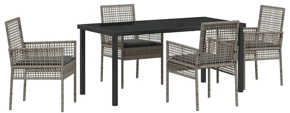 Conjunto de Jantar de 5 Peças com Almofadas Cinza Rattan PE