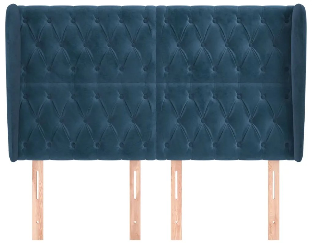 Cabeceira cama c/ abas veludo 163x23x118/128 cm azul-escuro