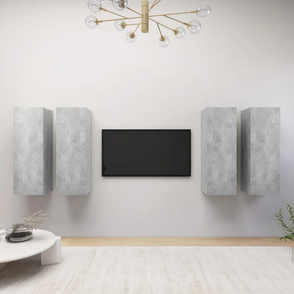 Móveis de TV 4 pcs derivados madeira cinzento cimento