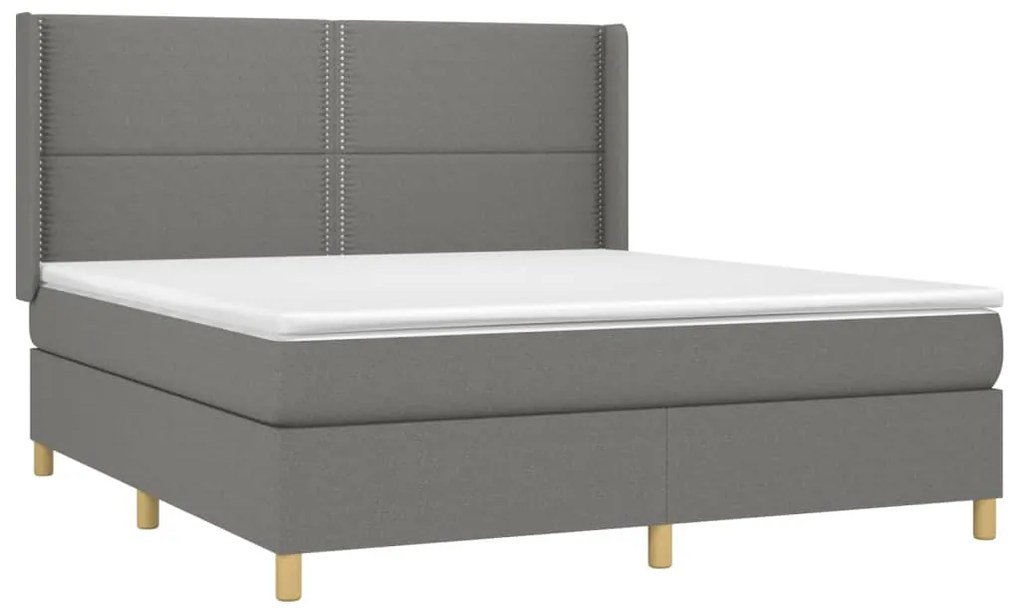 Cama box spring c/ colchão e LED 180x200 cm tecido cinza-escuro