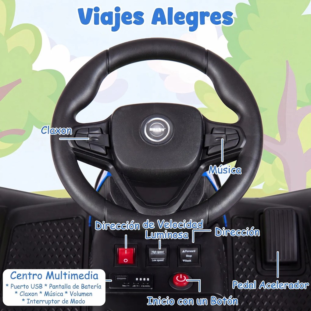 Trator Elétrico Infantil para crianças 3 a 6 anos, 152 x 68 x 60 cm, Reboque Removível, Azul