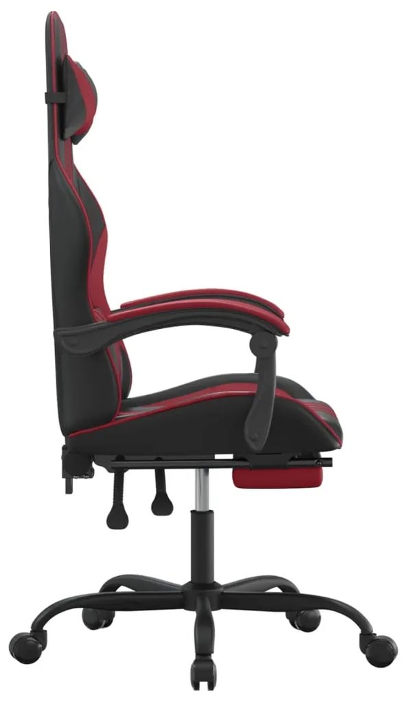 Cadeira gaming +apoio pés couro artificial preto/vermelho tinto