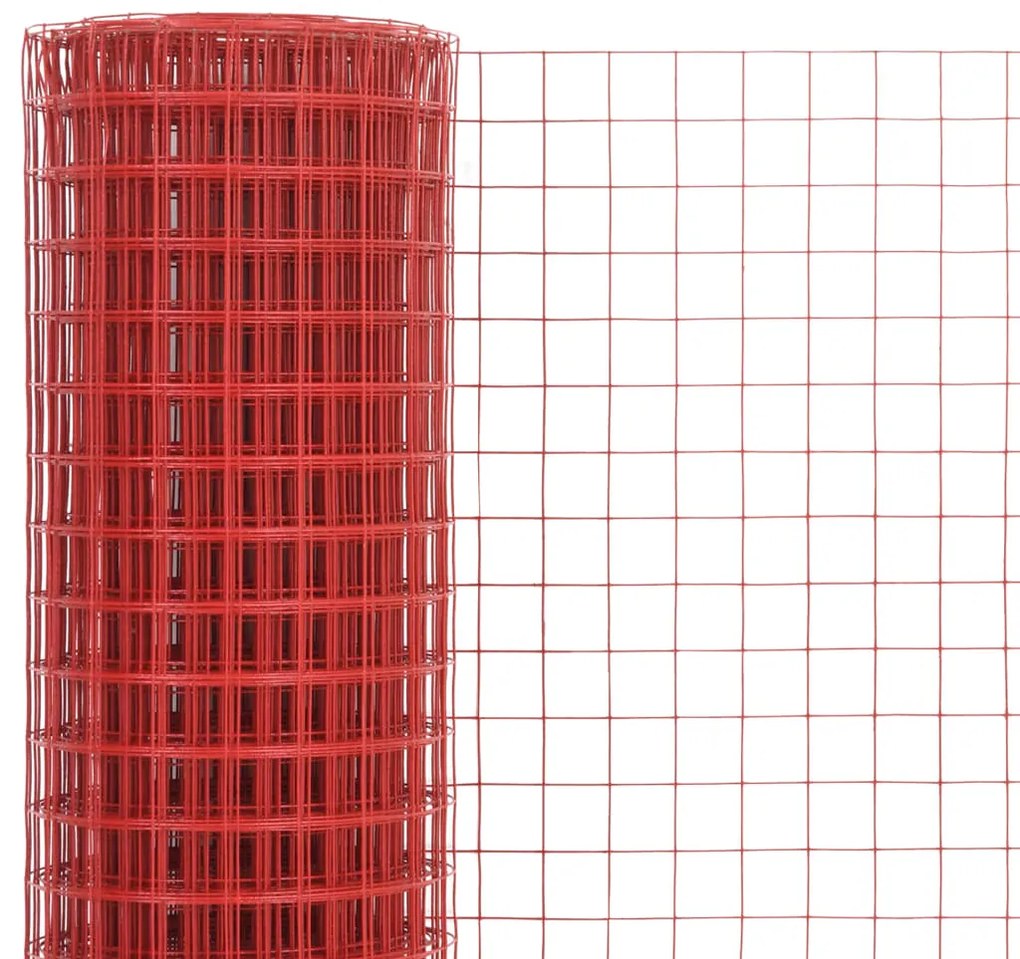 Cerca arame galinheiro 10x0,5m aço c/ revestimento PVC vermelho