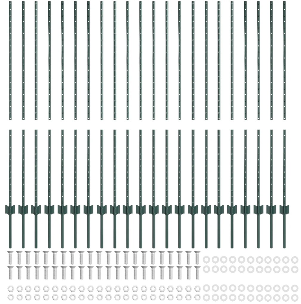 Postes de Cerca 22 pcs U-Channel Verde 180 cm Aço