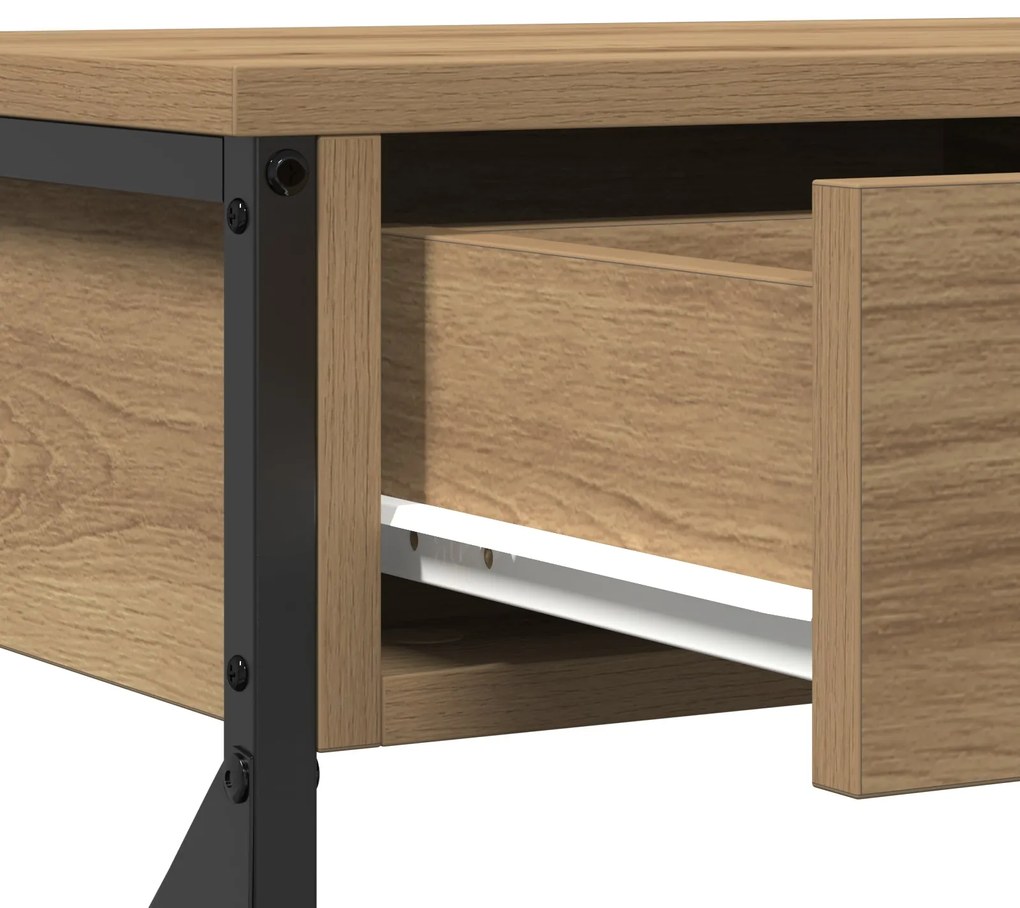 Mesa de Console vidaXL Carvalho Artesanal 75x28x75 cm Madeira e Aço