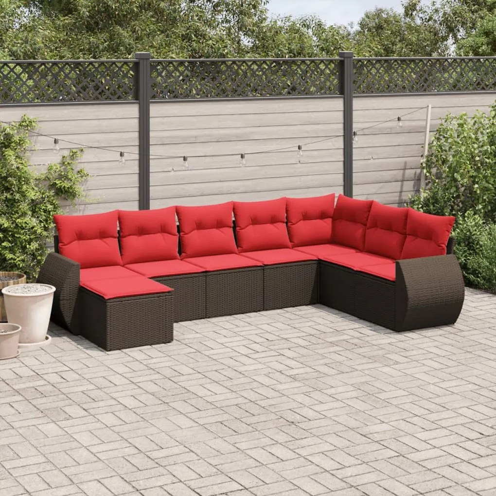 vidaXL 8 pcs conjunto sofás de jardim c/ almofadões vime PE castanho