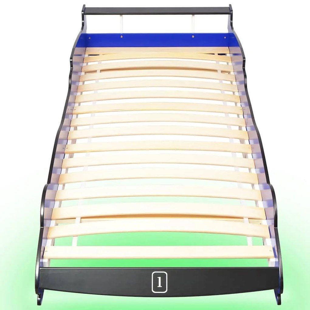 Cama carro de corrida LED para crianças 90x200 cm azul