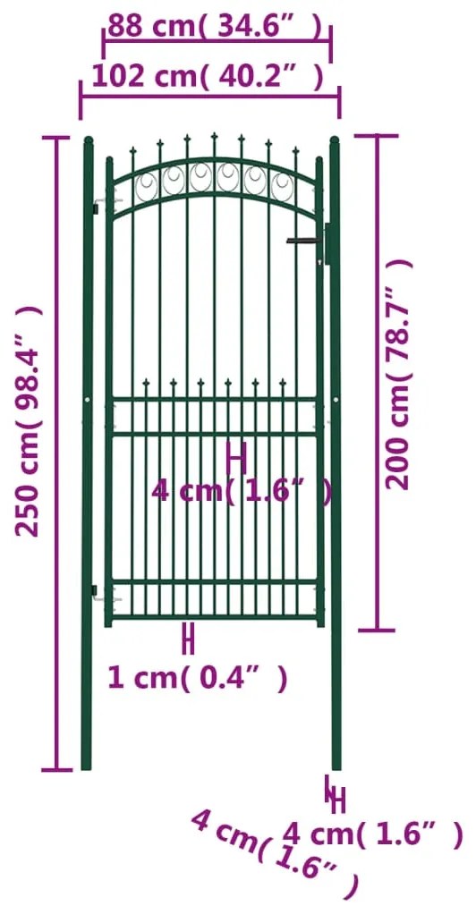 Portão para cerca com espetos 100x200 cm aço verde