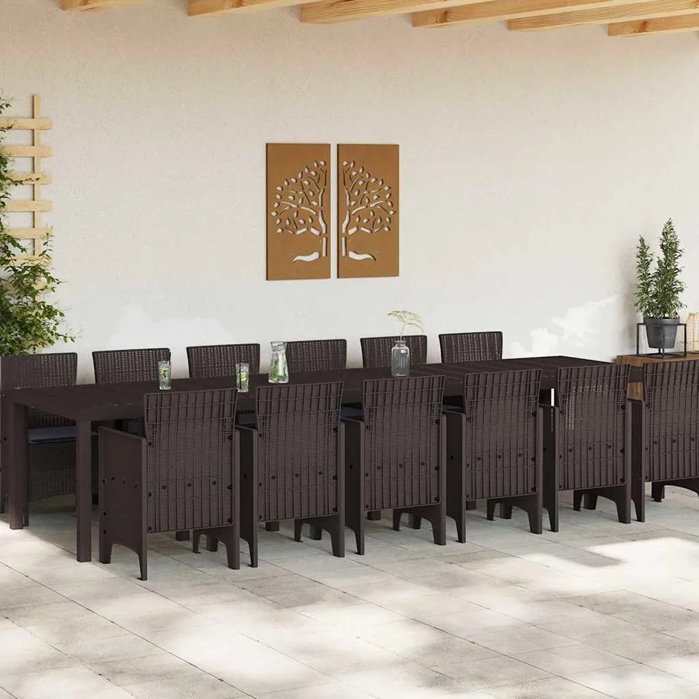 Conjunto de Jantar de Jardim 13 pcs Castanho Grande Vime &amp; Aço