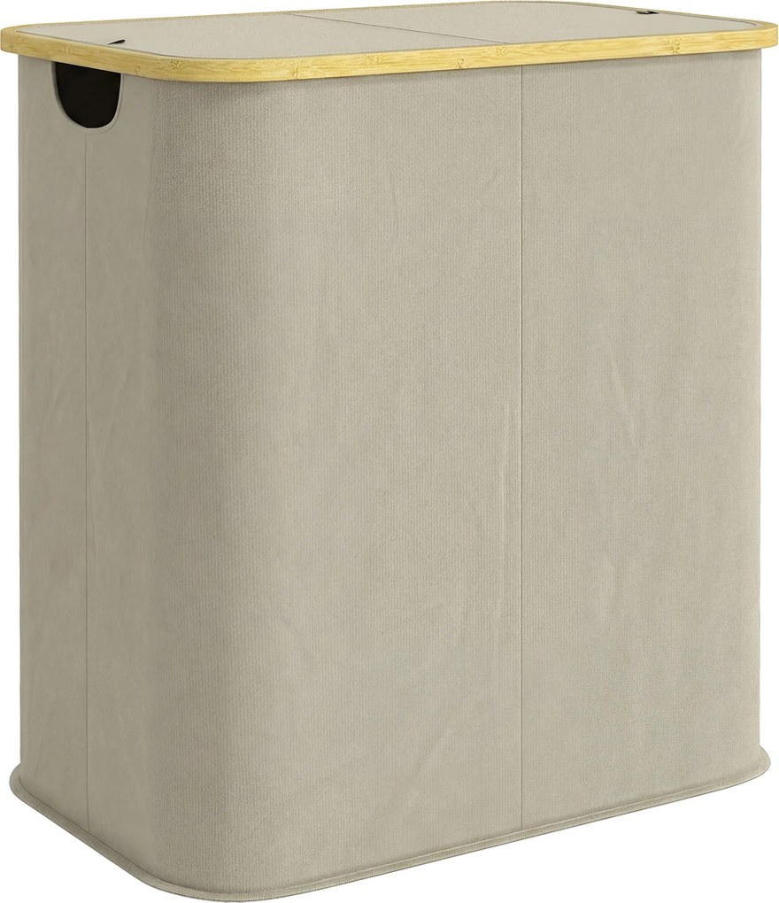 HOMCOM Cesto de roupa duplo dobrável 80 L cesto de roupa suja com tampa, alças ranhuradas, bege | Aosom Portugal