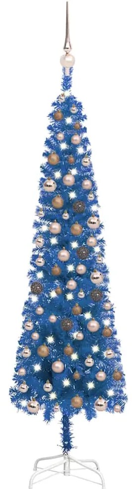 vidaXL Árvore de Natal pré-iluminada fina com bolas 150 cm azul