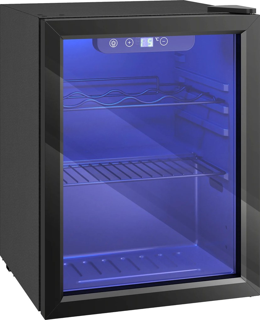 HOMCOM Refrigerador de vinho para 16 garrafas, 48 L de capacidade, 4–16°C, frigorífico para bebidas e cerveja para embutir, com porta de vidro, luz LED | Aosom Portugal