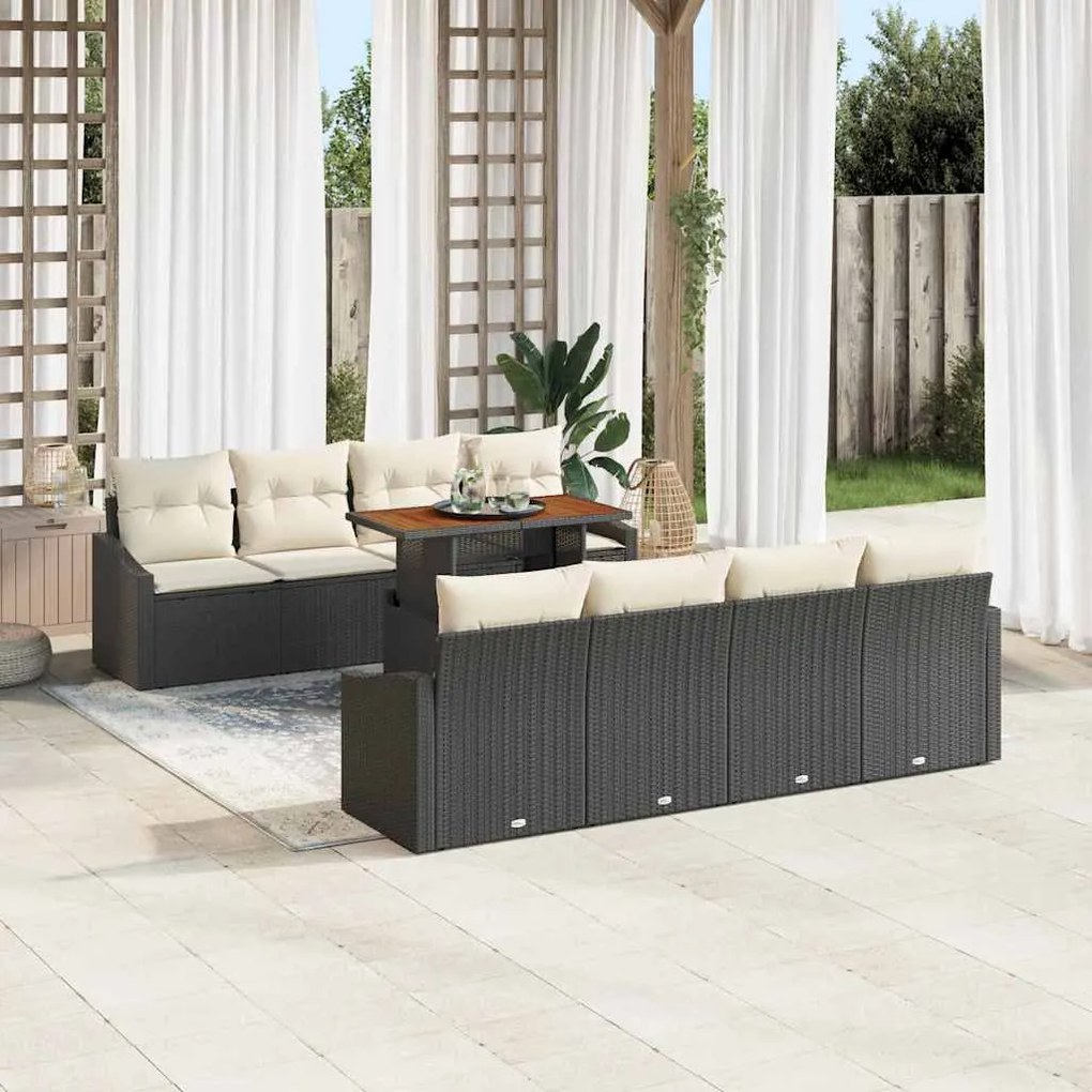 vidaXL Conjunto de Sofá de Jardim 9 pcs Preto Rattan Sintético