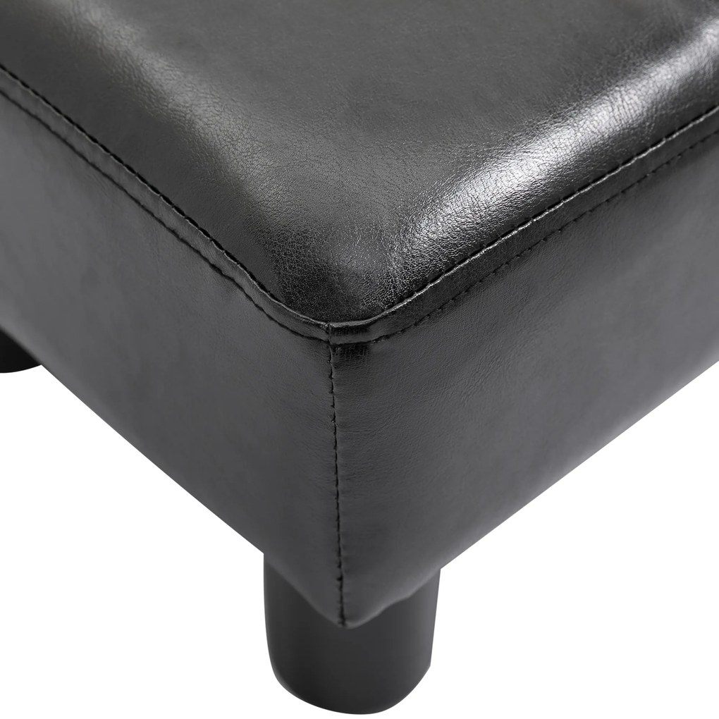 Apoio para os Pés Pufe Banco Pequeno Estofado em Pele Sintética com Assento Acolchoado e Pés de Plástico 40x30x24 cm Preto