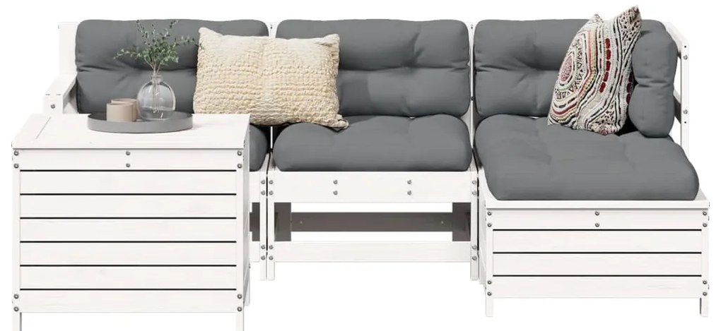 5 pcs conjunto de sofás de jardim madeira pinho maciça branco