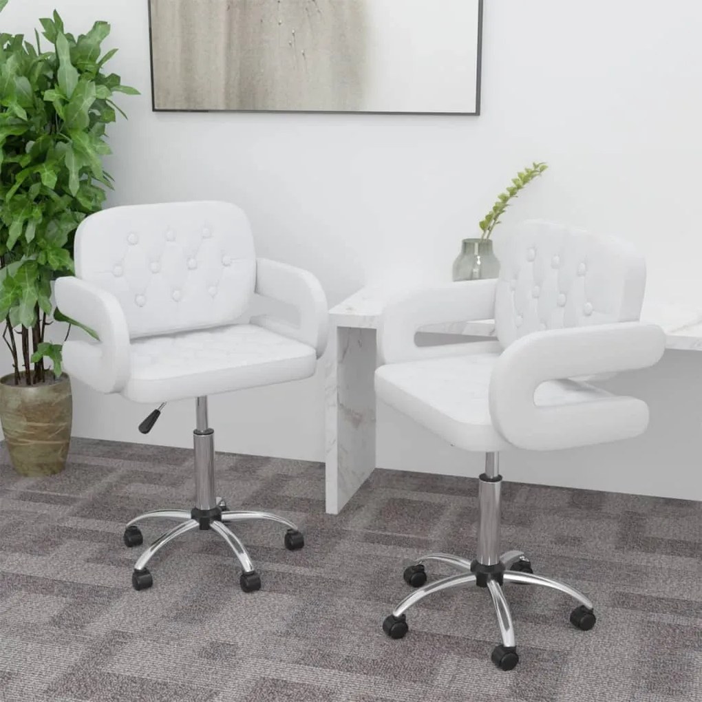 vidaXL Cadeiras de jantar giratórias 2 pcs couro artificial branco