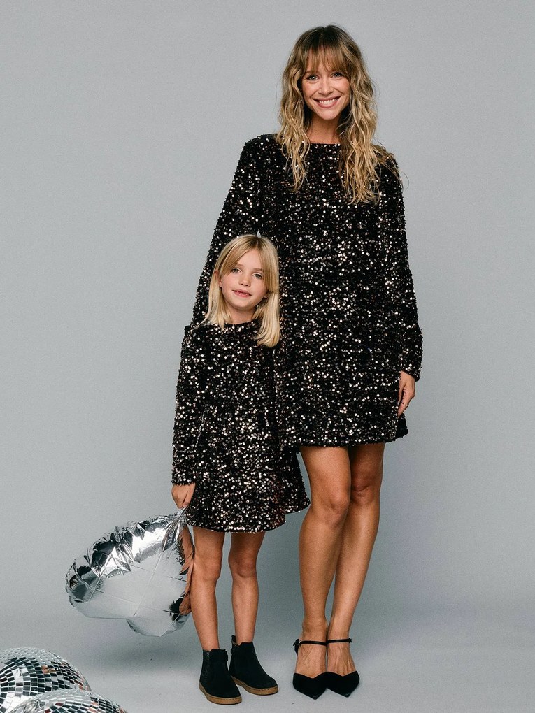 Vestido de natal com lantejoulas para menina chocolate