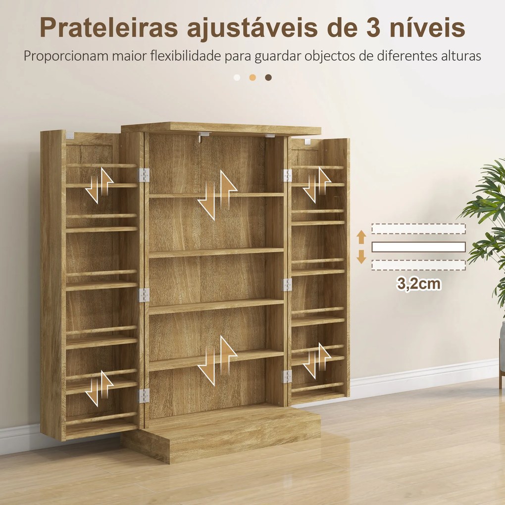 Armário de Cozinha Armário Despensa Cozinha com 2 Portas de Vime e 16 Prateleiras 60x30x104 cm Madeira