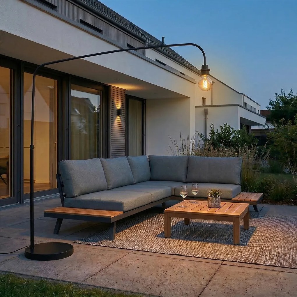 Candeeiro de pé para exterior preto com base preta IP44 - Arc