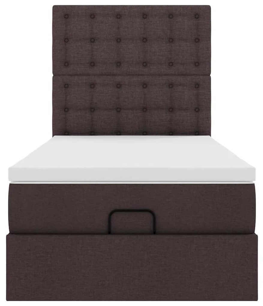Cama otomana com colchão & LEDs 90x200cm tecido castanho escuro