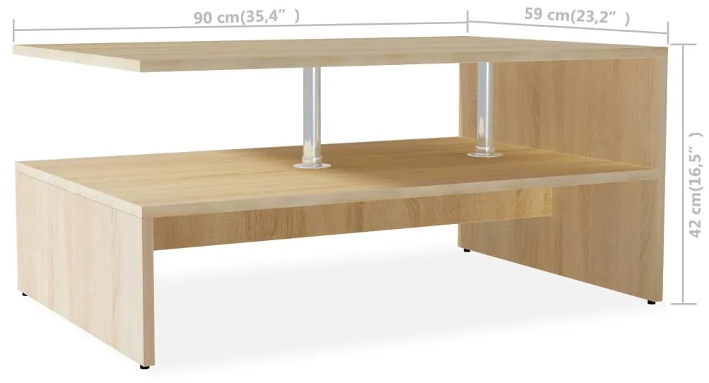 Mesa de centro derivados de madeira 90x59x42 cm cor carvalho