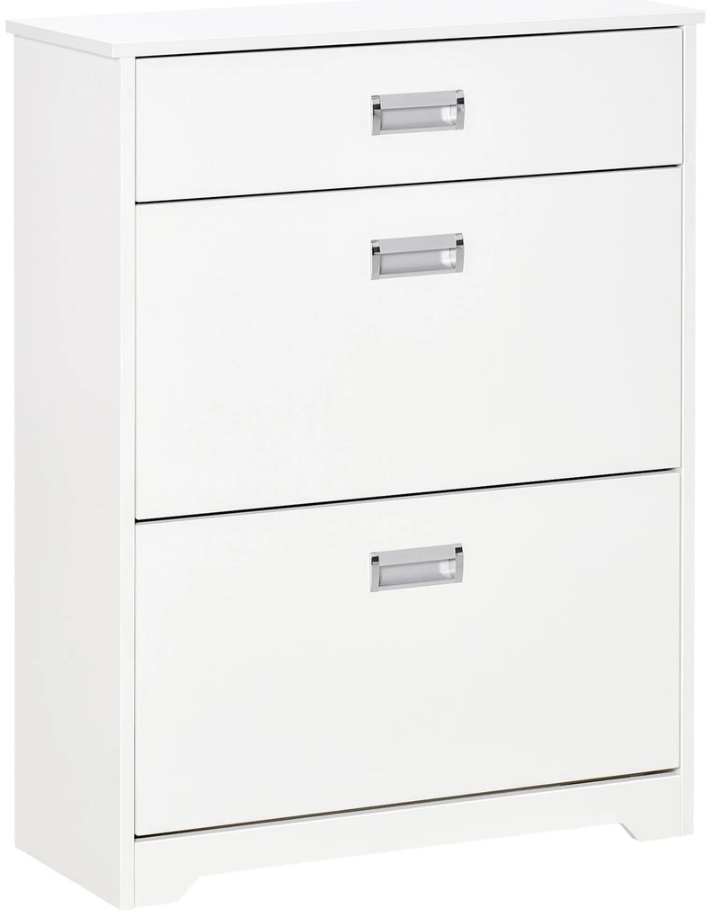 HOMCOM Móvel para Sapatos com 2 Gavetas Basculantes Prateleira Ajustável 1 Gaveta Até 16 Pares 70x29x92 Branco | Aosom Portugal