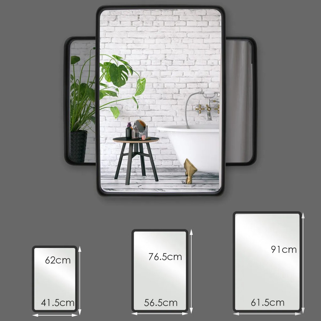 Espelho de parede para casa de banho com moldura metálica Espelho redondo retangular para casa de banho, corredor, vestiário, suspenso horizontal/vert