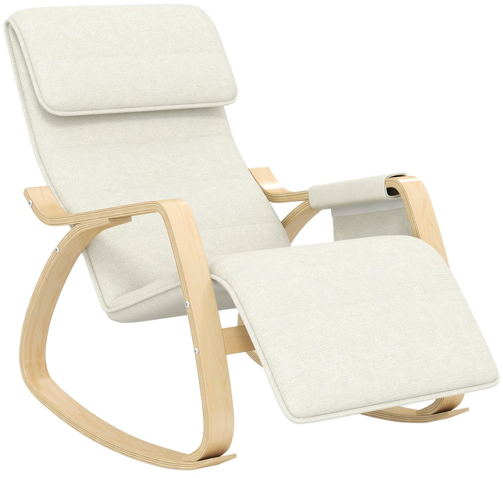 HOMCOM Poltrona relax de balanço poltrona de aleitamento com apoio para os pés ajustável, bolso lateral e apoio para cabeça, branco creme | Aosom Portugal