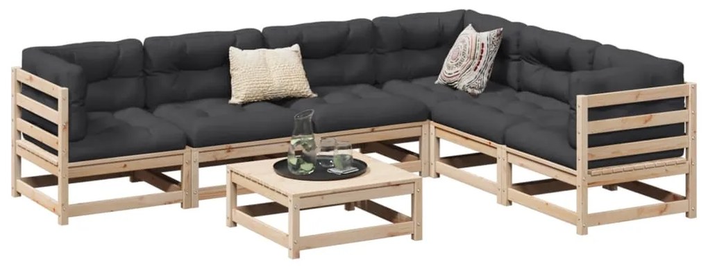 7 pcs conjunto sofás de jardim com almofadões pinho maciço