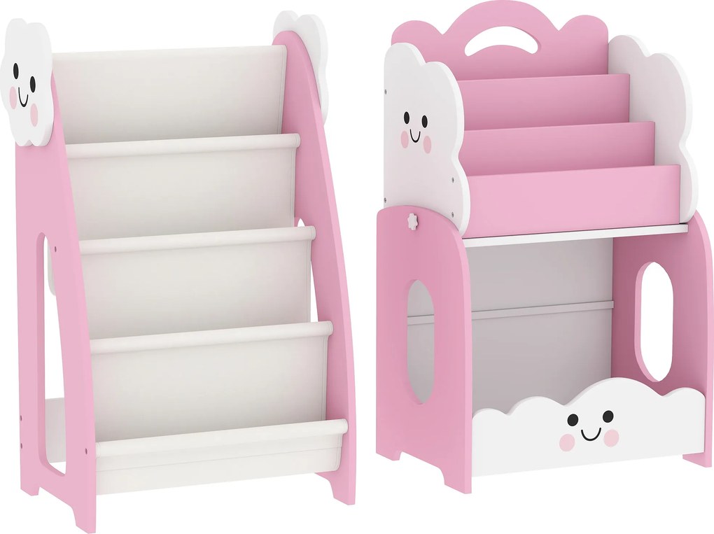 AIYAPLAY Estante Infantil para Brinquedos 3 em 1 com Estante para Livros, Revisteiro e Mesa de Cabeceira para Crianças dos 3 aos 8 Anos 85,5x32x72 cm Rosa | Aosom Portugal