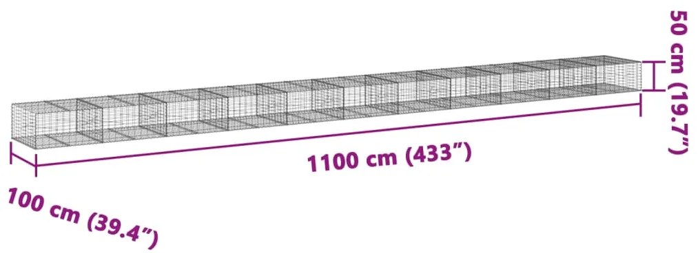 Cesto gabião com cobertura 1100x100x50 cm ferro galvanizado