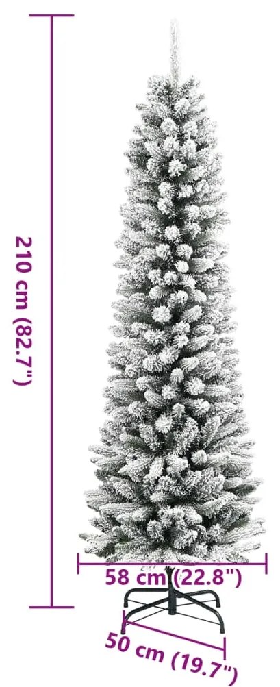 Árvore de Natal artificial fina com neve PVC e PE 210 cm