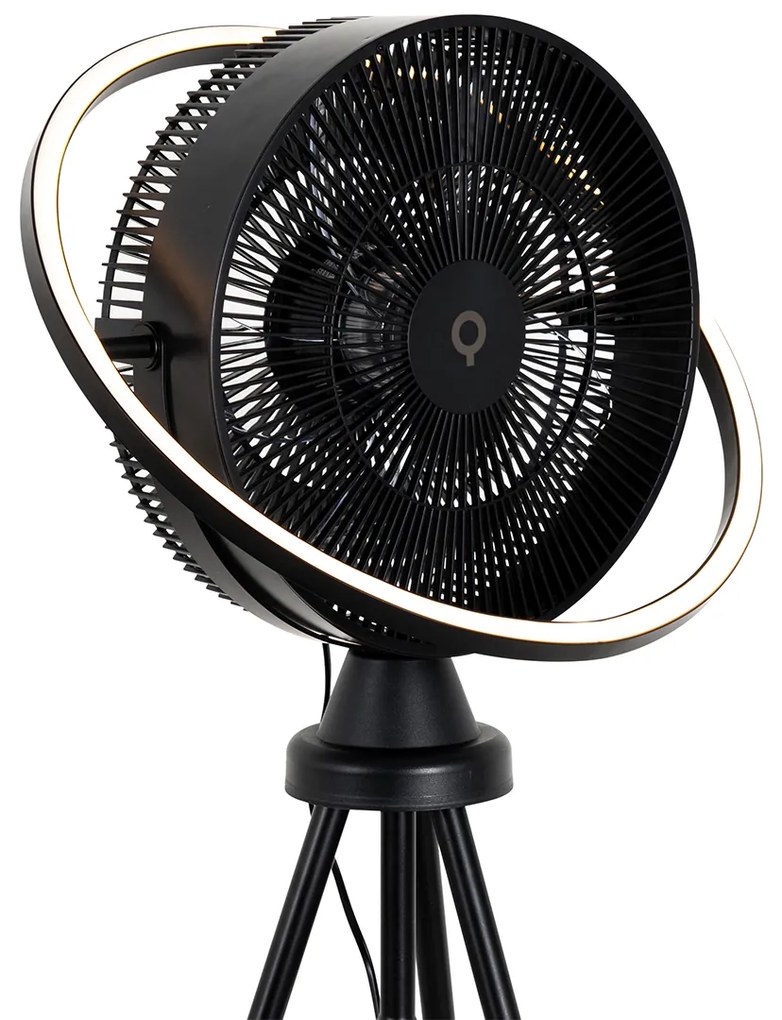 Ventilador de pé tripé preto com LED regulável em 3 níveis - Marleen Moderno