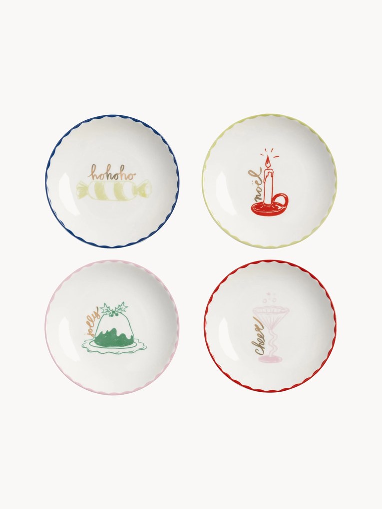 Pratos de sobremesa pintados à mão com design de Natal Bliss, conjunto de 4