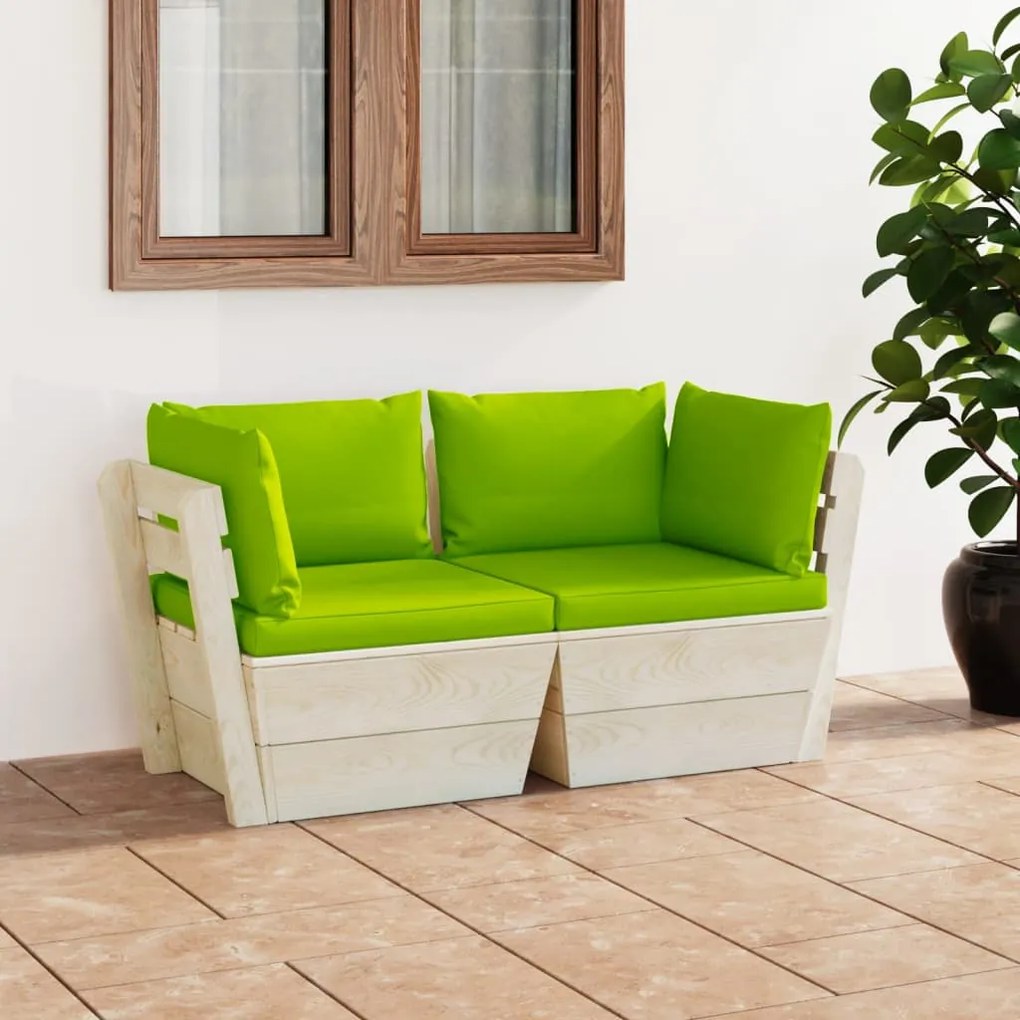 vidaXL Sofá paletes 2 lugares p/ jardim c/ almofadões madeira de abeto