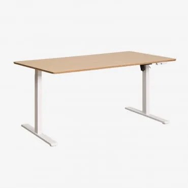 Escrivaninha Elevatória Elétrica Retangular Com Função De Memória Em Madeira E Ferro Serpi Castanho Roble & Branco & ↔︎ 160 Cm - Sklum