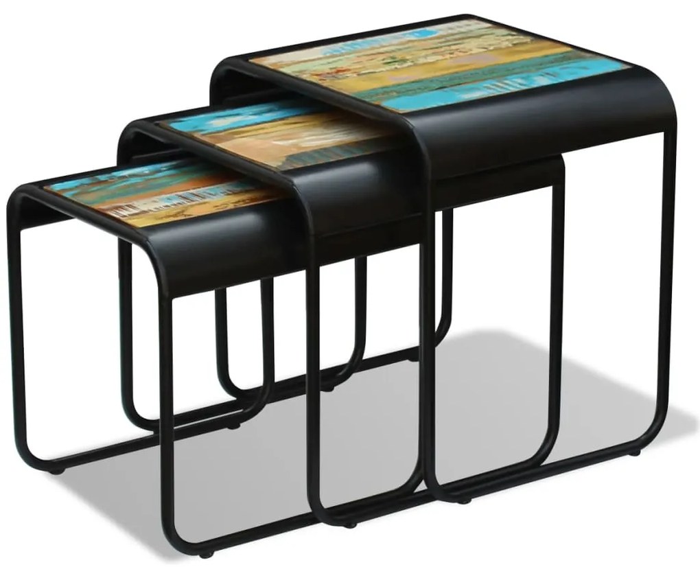 Mesas de encastrar 3 pcs madeira reciclada maciça