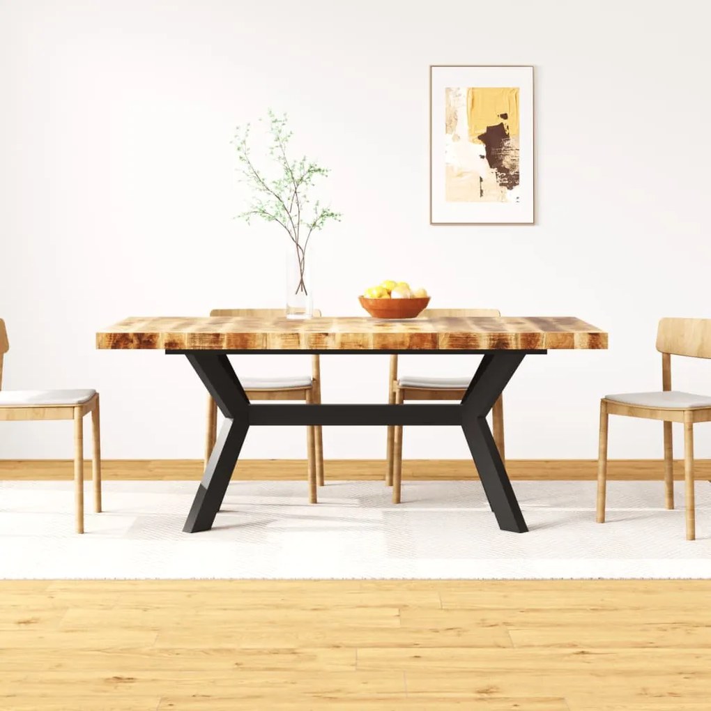 244805 vidaXL Mesa de jantar madeira de mangueira maciça + aço em cruz 180 cm