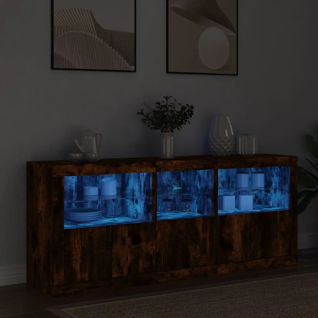 vidaXL Aparador com luzes LED 162x37x67 cm carvalho fumado