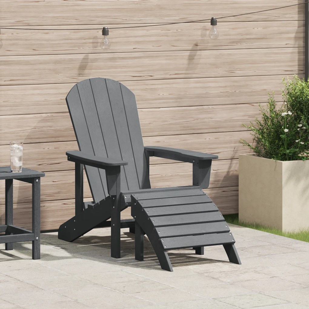Cadeira Adirondack com Descanso para os Pés Cinza Claro HDPE