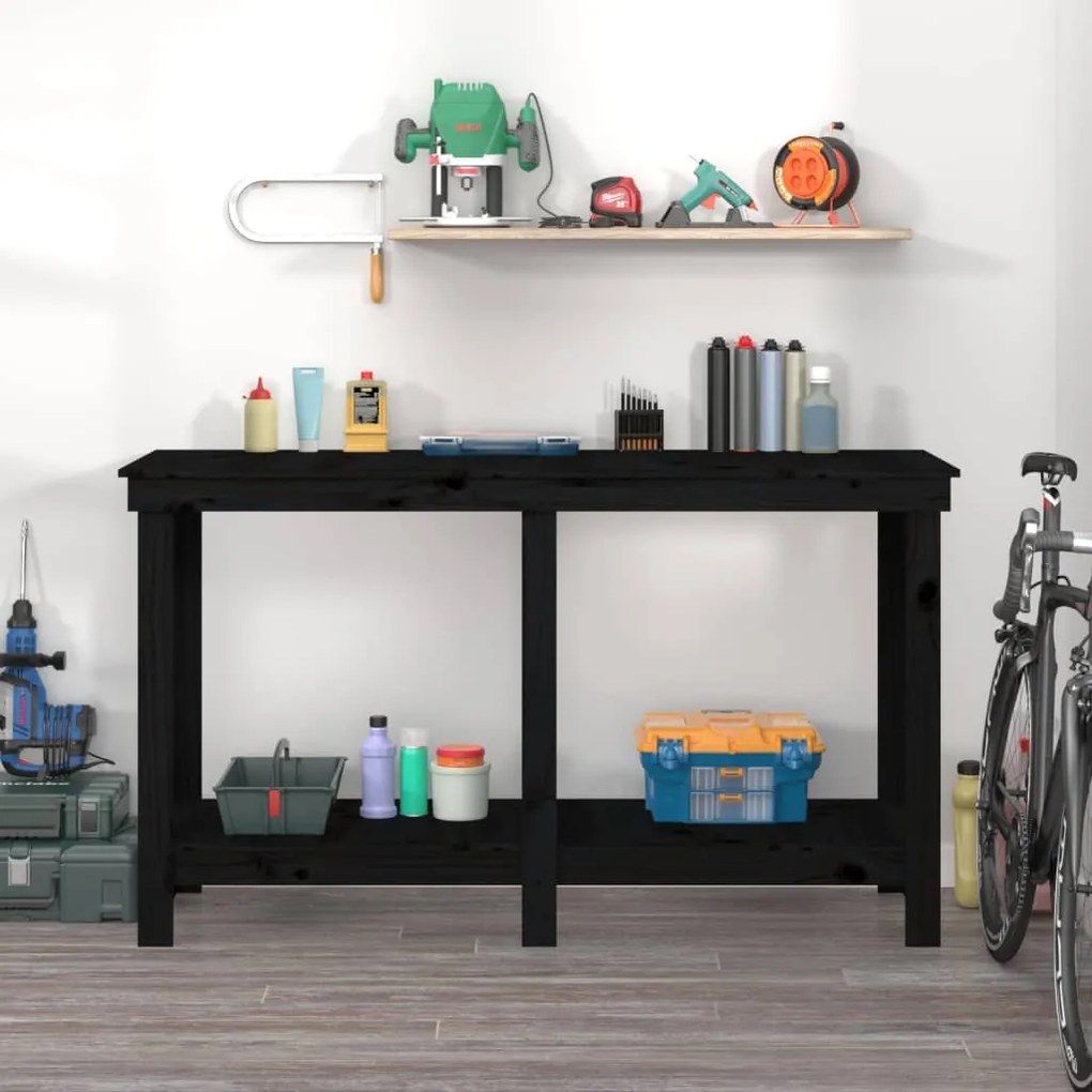 Banco de trabalho 140x50x80 cm pinho maciço preto