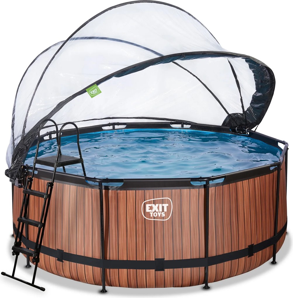 Piscina Redonda Wood de 360 x 122 cm com bomba de filtro de areia e cobertura - castanha