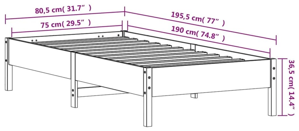 Cama sem colchão 75x190 cm madeira de pinho maciça