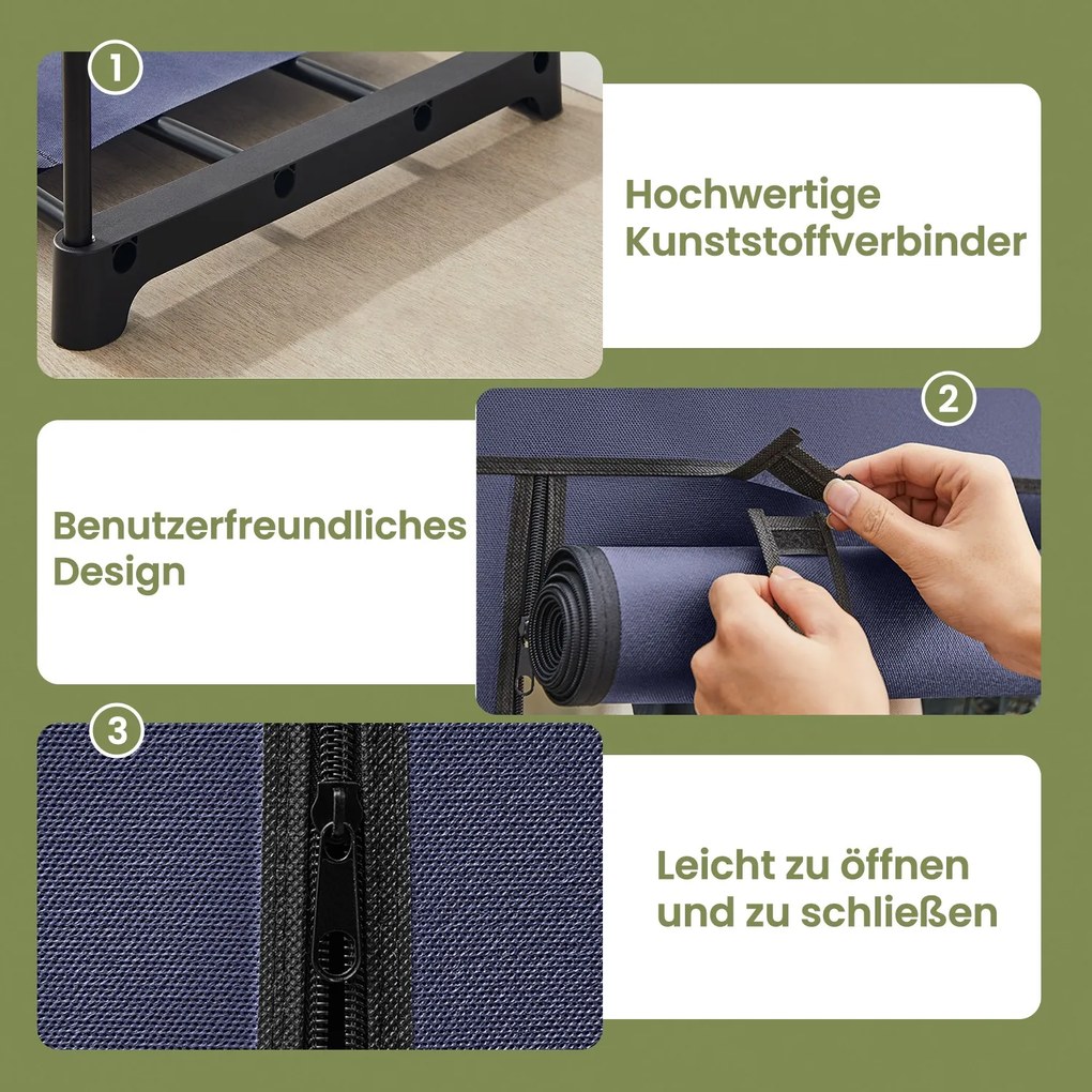 Guarda-roupa em tecido com 2 varões para cabides, 140 x 43 x 174 cm Azul escuro