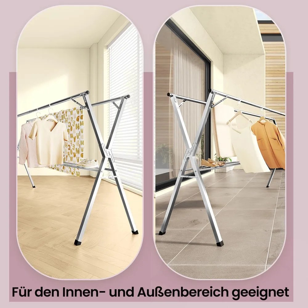 Estendal roupa dobrável, extensível, para interior e exterior 66 x (133-200) x 130 cm cinzento