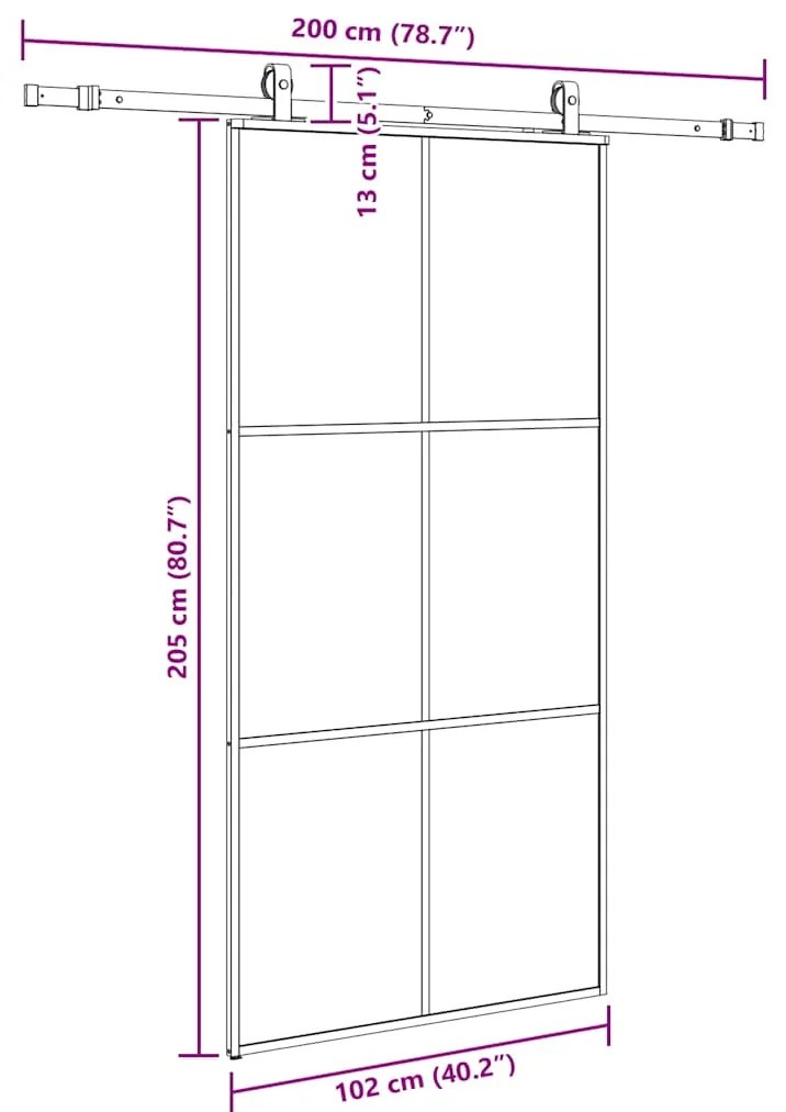 Porta deslizante c/ conj ferragens 102x205cm vidro ESG preto