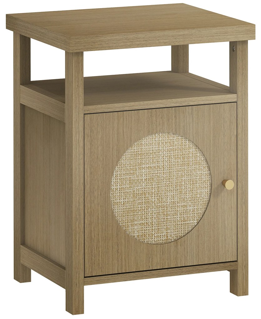 HOMCOM Mesa de Cabeceira com Porta de Vime Prateleira Aberta e Compartimento 40x35x55 cm Madeira